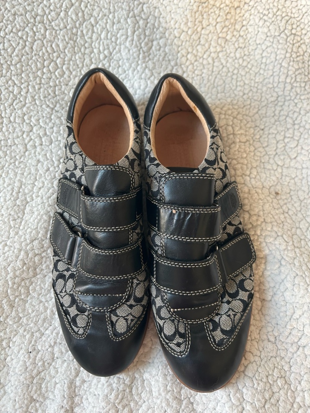 Coach Black and Cream C-Print Velcro Sneakers